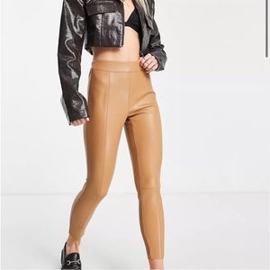 Topshop Faux Leather Caramel Nude Tan Leggings Tights NWT 8P Petite fits like 6P